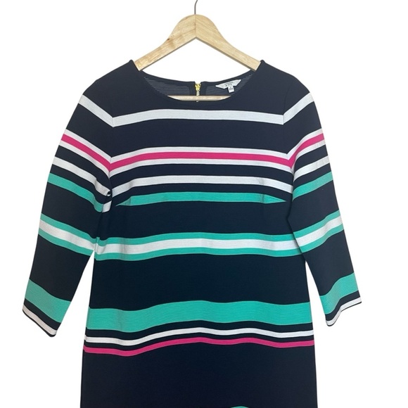 Crown & Ivy Shift Dress Ribbed Navy White Mint Pink Stripe Small Coastal Spring - Picture 4 of 13